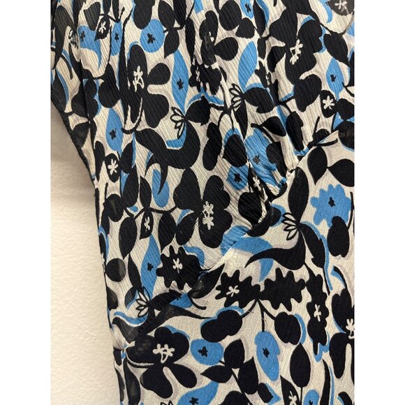 Anna Sui Silk Dress Floral Bias Cut Sheer w/Slip Womens 6P Blue Black Flutter - Picture 2 of 14